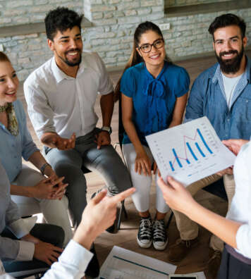 Group of multinational business people develop themselves in business training, meeting in office. Business success training meeting diverse people concept.